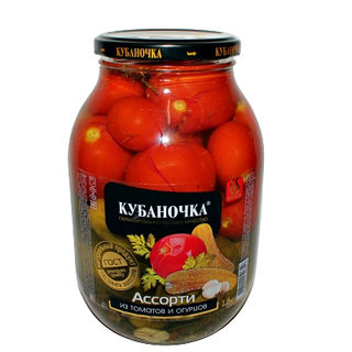 Ассорти томаты/огурцы, 1500г, ст/б, Кубаночка (6шт)