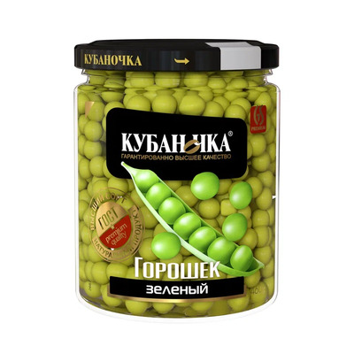 Горошек зеленый, 460г, ст/б, Кубаночка (12шт)