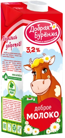 Молоко ультрапастеризованное Добрая Буренка 3,2%, 950г, ТБА слим (12шт)
