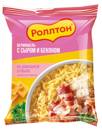 Вермишель на домашнем бульоне с Сыром и Беконом, 60г, пачка, Роллтон (42шт)
