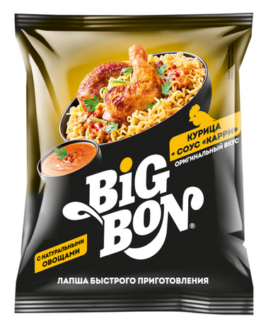 Лапша Курица + соус Карри, 75г, пачка, BIGBON (48шт)