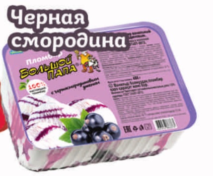 Мороженое пломбир с Черной Смородиной, 450 г, ванночка, Большой Папа (4шт)