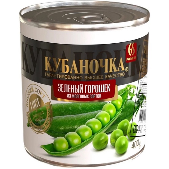 Горошек зеленый в/с ключ, 400г, ж/б, Кубаночка (12шт)