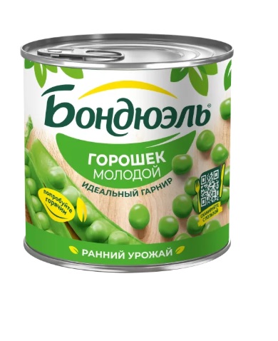 Горошек зеленый Молодой, 425мл, ж/б, BONDUELLE (12шт)
