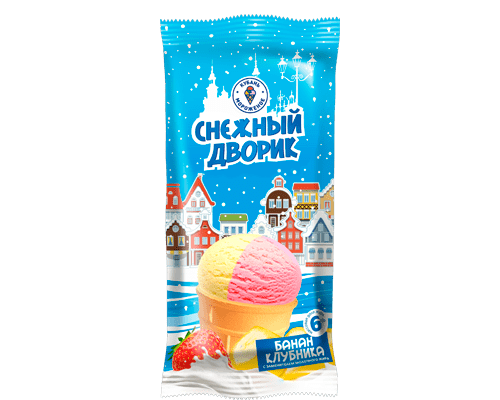 Мороженое с змж 2-х сл. Банан-Клубника, ваф. стакан, 70г, флоупак, Снежный Дворик (40шт)