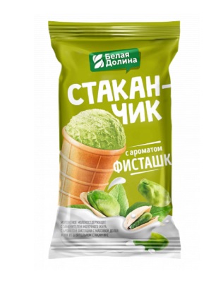 Мороженое с змж со вкусом Фисташки, стакан, 8%, 70г, п/п, Белая Долина (32шт)