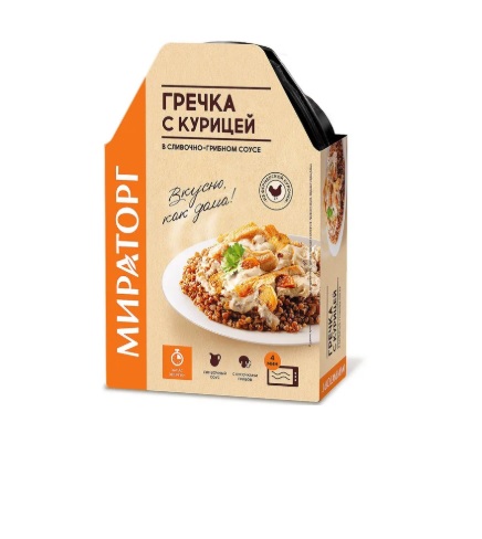 Гречка с курицей и грибами в сливочном соусе заморож., 260г, лоток с пленкой и обечайка, Мираторг (6шт)