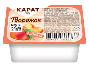 Продукт творожный Творожок терм. фрукт. с наполн. Персик 9%, 100г, ванночка, Карат (16шт)
