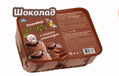 Мороженое пломбир с Шоколадом, 450 г, ванночка, Большой Папа (4шт)