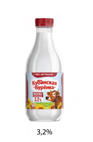 Молоко питьев. пастер. 3,2%, 955г, ПЭТ, Кубанская Буренка (6шт)