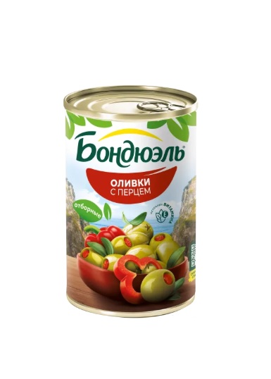 Оливки Мансанилья со Сладким перцем, 314мл, ж/б, BONDUELLE (12шт)