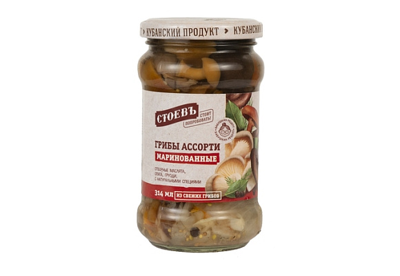 Грибы Ассорти маринованные, 314мл, ст. банка (евро), Стоевъ (12шт)