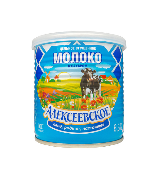 Молоко цельн. сгущ. с сах. 8,5%, 360 г 7Е+, Алексеевское