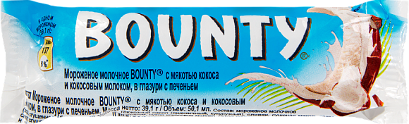 Мороженое молочн. с нежн. мякотью кокоса в глазури, 39,1г, флоупак, BOUNTY (6шт*14мультипак.)