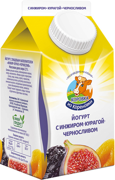 Йогурт с пищев. наполн. "ИНЖИР-КУРАГА-ЧЕРНОСЛИВ" 2,1%, 450 г пюрпак+, КизК