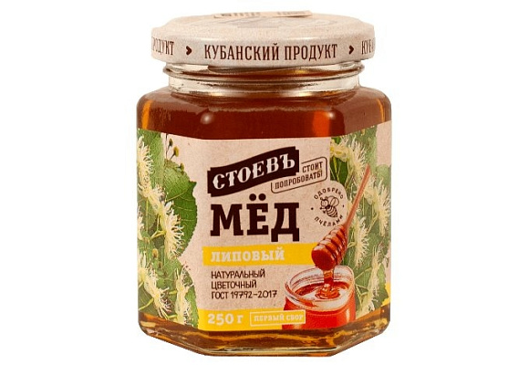 Мед Липовый, 250г, ст. банка (евро), Стоевъ (16шт)