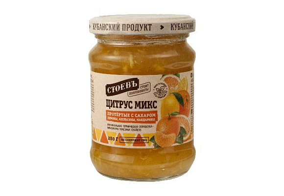Цитрус микс протертый с сахаром, 280г, ст. банка (евро), Стоевъ (12шт)