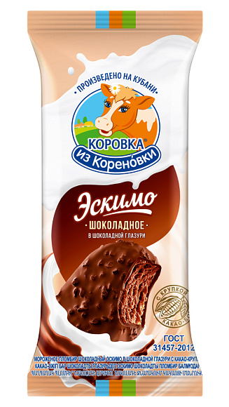 Мороженое пломбир шоколадн. В ШОК. ГЛАЗ. С КАКАО-КРУПКОЙ 15,0%, эскимо, 70 г флоупак, КизК