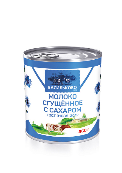 Молоко цельн. сгущ. с сах. 8,5%, 360 г 7Е, Васильково Поле