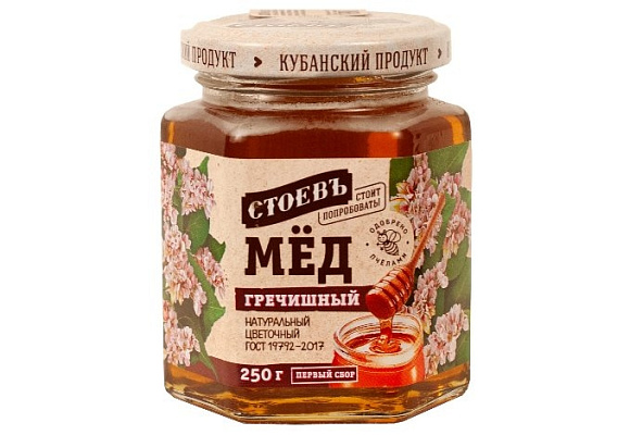 Мед Гречишный, 250г, ст. банка (евро), Стоевъ (12шт)