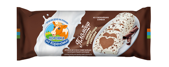 Мороженое пломбир двухсл. ванильн. с шок. крошкой и шоколадн. 15,0%, 400 г флоупак, КизК