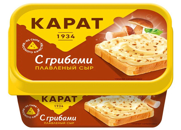 Сыр плавленый Сливочный с грибами, 45%, 400г, евроконтейнер, Карат (6шт)