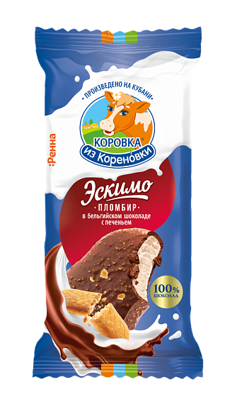 Мороженое пломбир ванильн. С ПЕЧ. ИЗМ. В МОЛ. ШОК. С ПЕЧ. ИЗМ. 15,0%, эскимо, 70 г флоупак, "Бельг. шок.", КизК