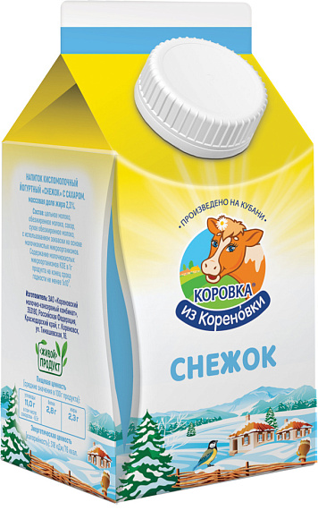 Снежок. Напиток кисломолочн. йогуртн. с сах. 2,3%, 450 г пюрпак+, КизК