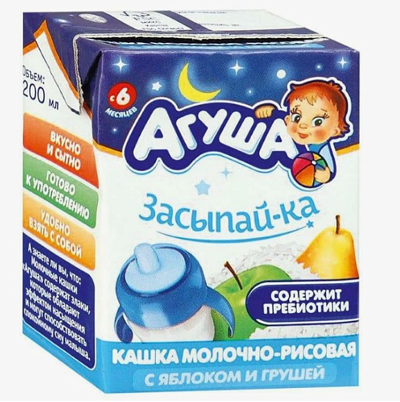 Каша молочн. Засыпай-ка Рис, Яблоко, Груша, 200мл, тетра бейз, Агуша (10шт)