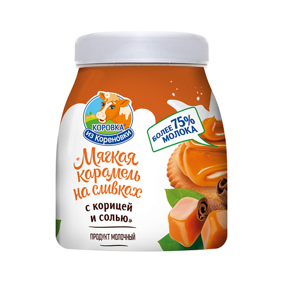 Мягкая карамель на сливках С КОРИЦЕЙ И СОЛЬЮ 19,0%, 340 г банка ПЭТ, КизК