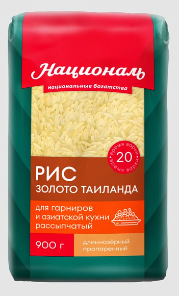 Рис Золото Таиланда, 900г, пакет, Националь (12шт)