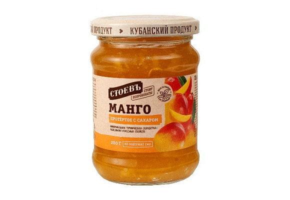 Манго протертое с сахаром, 280г, ст. банка (евро), Стоевъ (12шт)