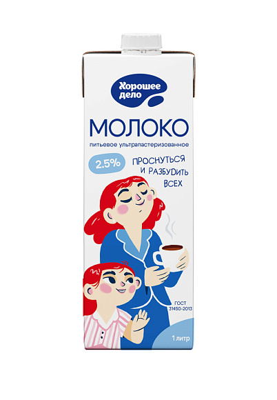 Молоко питьев. ультрапаст. 2,5%, 1л, square, Хорошее Дело (12шт)