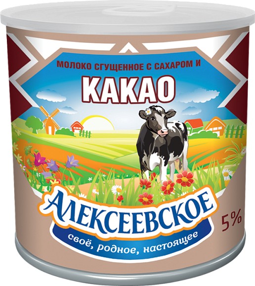 Молоко сгущ. с сах. и какао 5,0%, 380 г 7Е+, Алексеевское