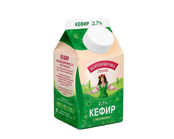 Кефир 2,7%, 450 г пюрпак+, Кореновочка