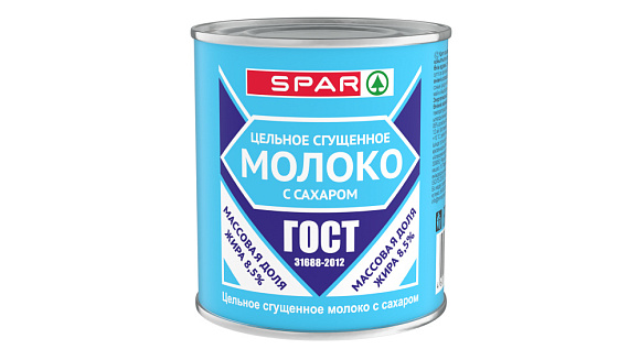 Молоко цельн. сгущ. с сах. 8,5%, 380 г 7А, SPAR
