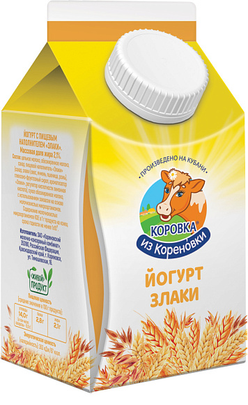Йогурт с пищев. наполн. "ЗЛАКИ" 2,1%, 450 г пюрпак+, КизК
