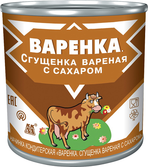 Варёнка. Сгущенка вар. с сах. Начинка конд. 8,5%, 370 г 7А, Коровка