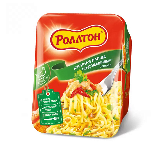 Лапша куриная Острая По-Домашнему, 90г, лоток, Роллтон (24шт)