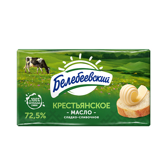 Масло сливочн. Крестьянское ГОСТ 72,5%, 170г, фольга, Белебеевский (12шт)