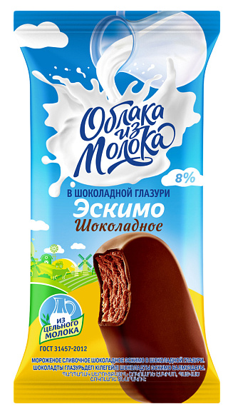 Мороженое сливочн. шоколадн. В ШОК. ГЛАЗ. 8,0%, эскимо, 70 г флоупак, ОизМ