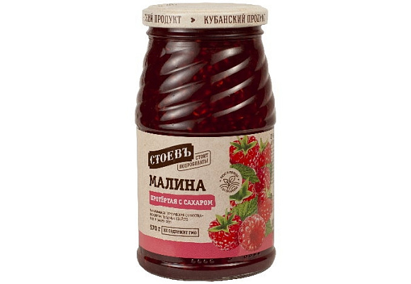 Малина протертая с сахаром, 570г, ст. банка (евро), Стоевъ (12шт)