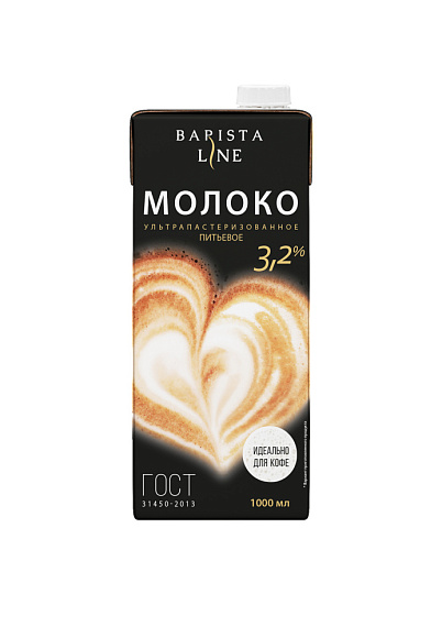 Молоко питьев. ультрапаст. 3,2%, 1л, slim с крышкой, BARISTA LINE (12шт)