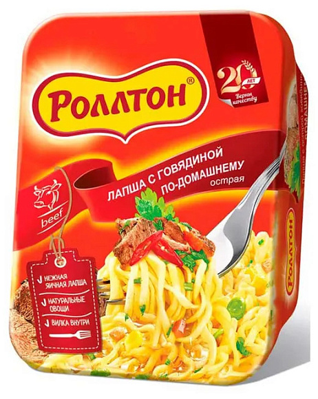 Лапша с Острой Говядиной По-Домашнему, 90г, лоток, Роллтон (24шт)