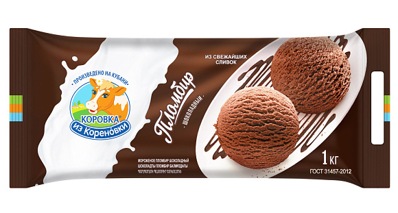 Мороженое пломбир шоколадн. 15,0%, 1 кг пакет ПЭТ, КизК
