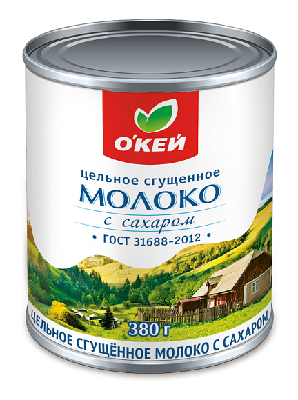 Молоко цельн. сгущ. с сах. 8,5%, 380 г 7А, Окей