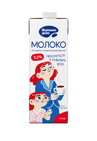 Молоко питьев. ультрапаст. 3,2%, 1л, square, Хорошее Дело (12шт)