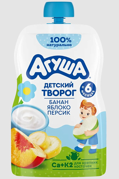 Творог фруктовый Яблоко, пресик, банан 4%, 80г, дой-пак, Агуша (6шт)