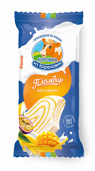 Мороженое пломбир ванильн. С МАНГО И МАРАКУЙЕЙ 15,0%, 55 г флоупак, КизК