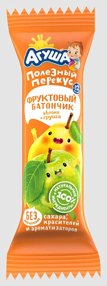 Батончик фруктово-злаковый Яблоко-груша, 15г, флоупак, Агуша (18шт)